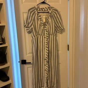 Striped blue and white midi dress. New with tags